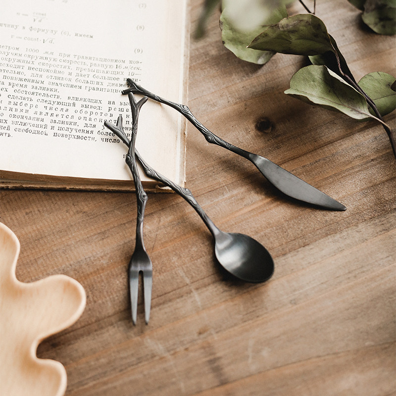 Vintage Collectible Spoons - Japanisches Kreatives Vintage Astförmiges Edelstahl-Obstgabel- und