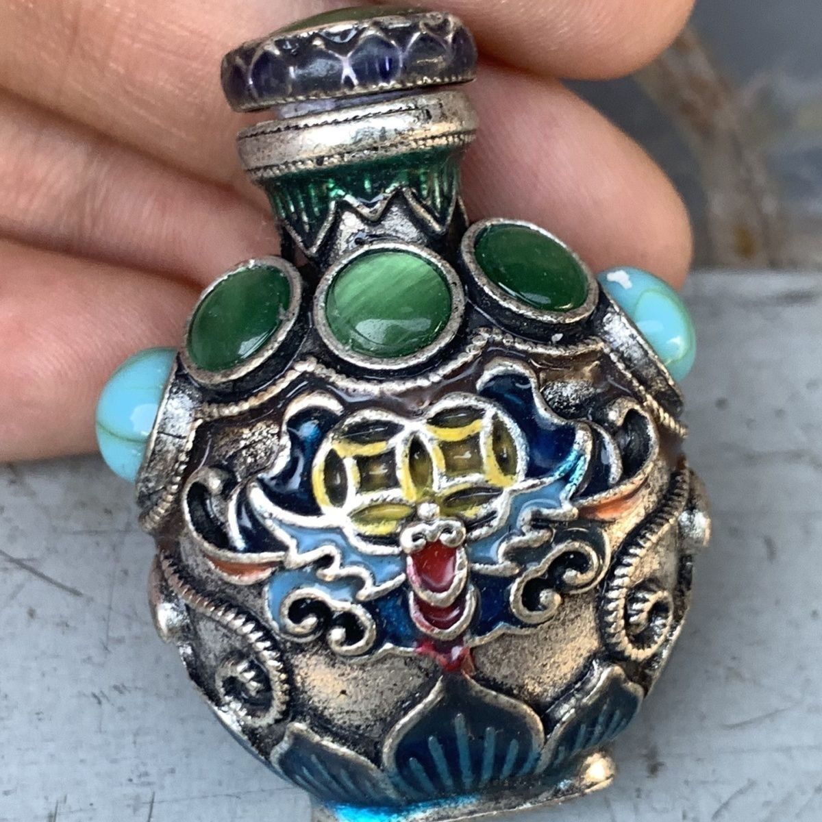 Collectible Vintage Tools - Vintage Cloisonné Bronze Schnupftabakfläschchen, Mini Tragbares