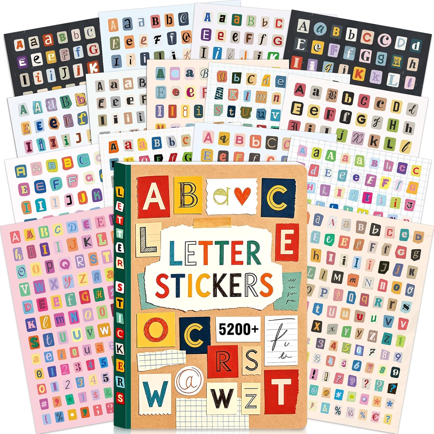 Vintage Collectible Books - 5200+ Stück/48 Blätter Selbstklebende Bunte Alphabet-Aufkleber