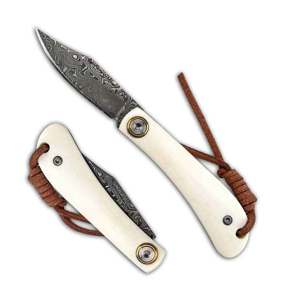Vintage Collectible Knives - Kompaktes Vintage-Damast-Klappmesser, EDC-Taschenmesser mit Elfenbein-Knochengriff, Outdoor-Überlebensmesser