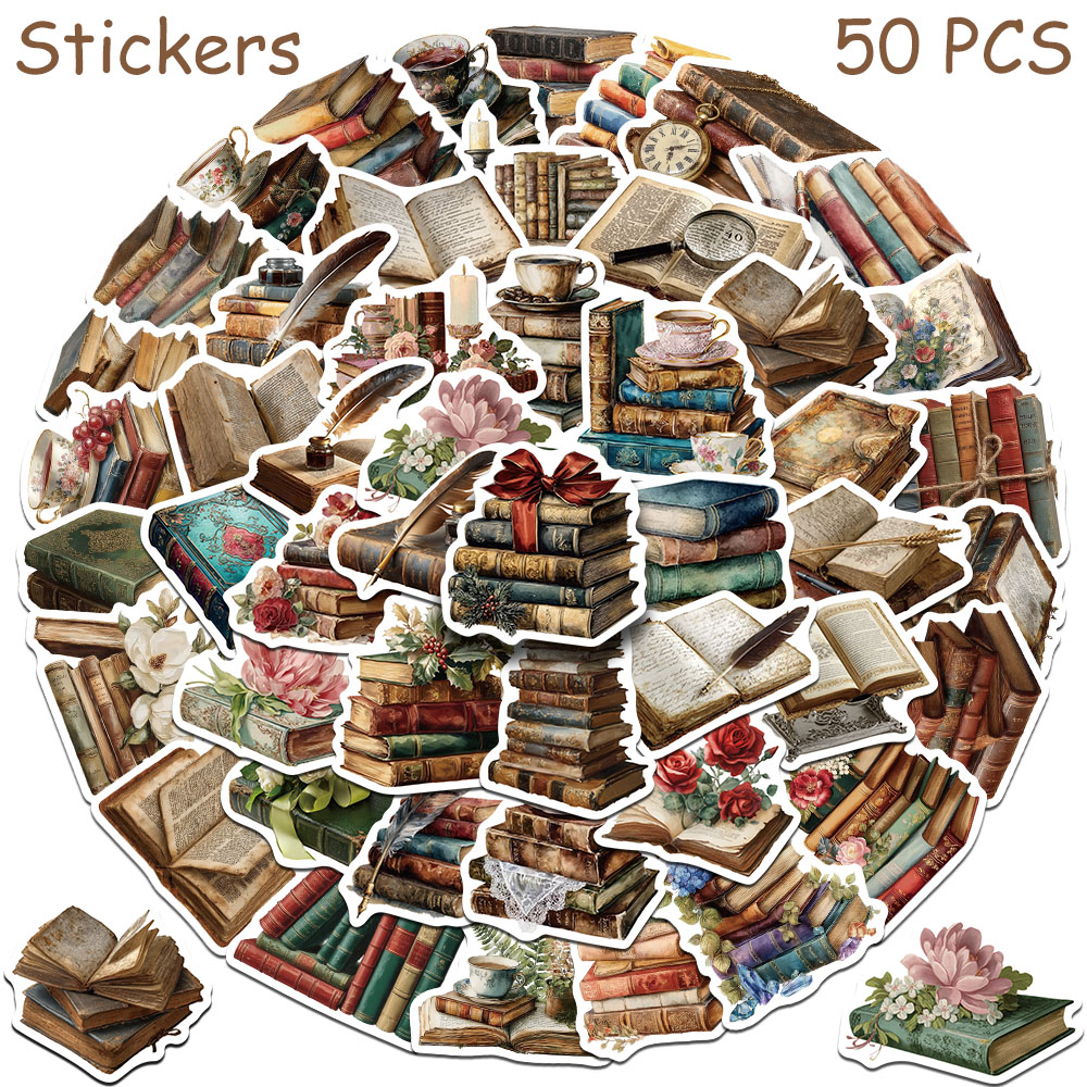 Vintage Collectible Books - 50 Stück Vintage-Bücher-Aufkleber für Laptop, Sammelalbum,