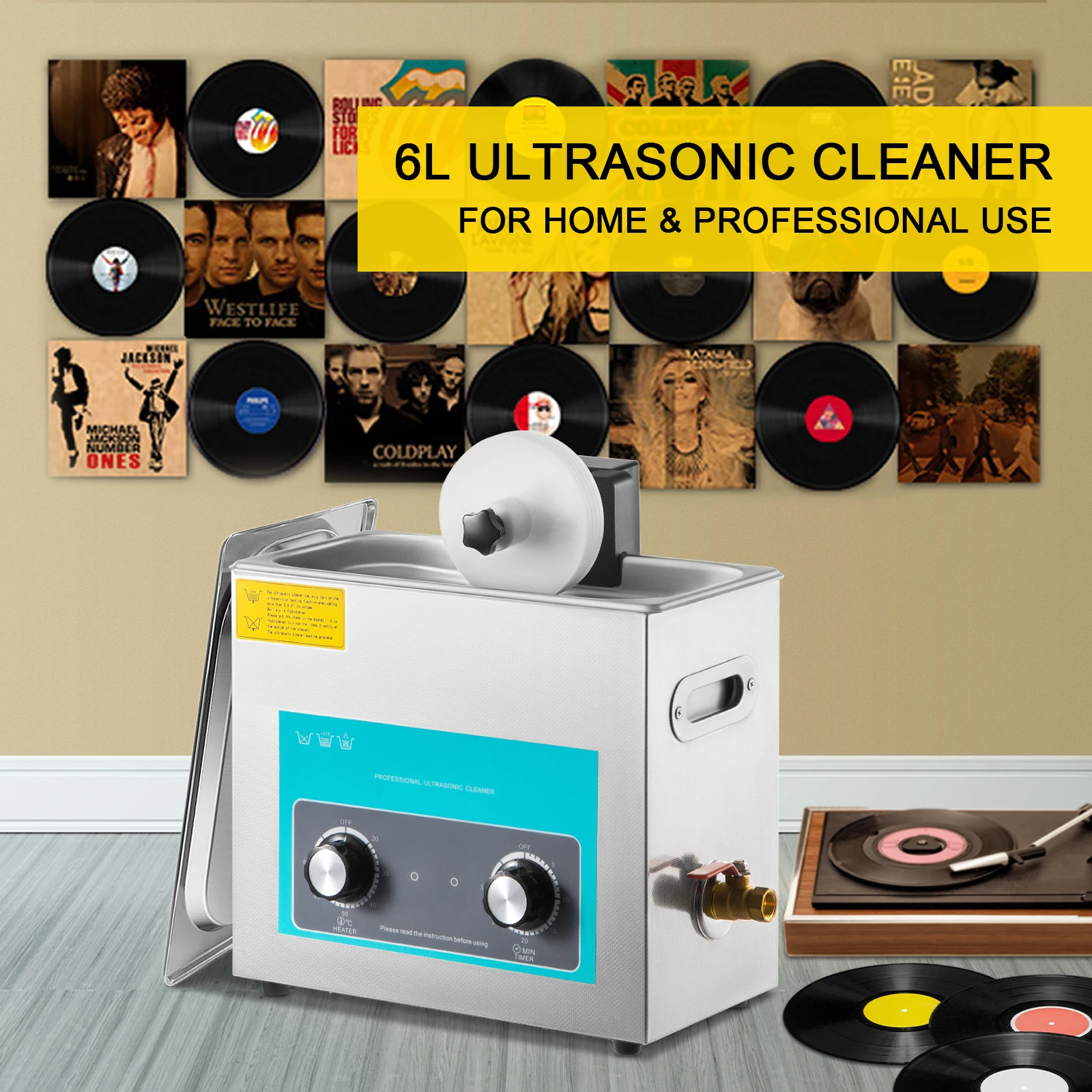 Vinyl Record Cleaner - SIHAO 6L Ultraschall-Schallplattenreiniger mit Drehknopf 180W