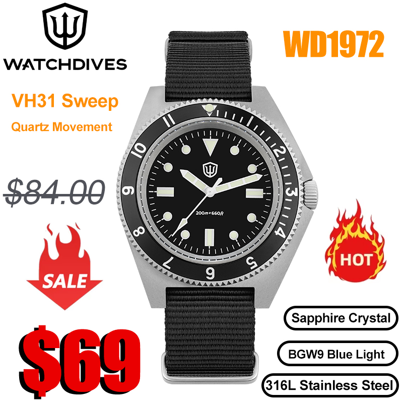 Vintage Collectible Watches - Watchdives WD1972 Quarzuhr VH31 Sweep Sekundenwerk