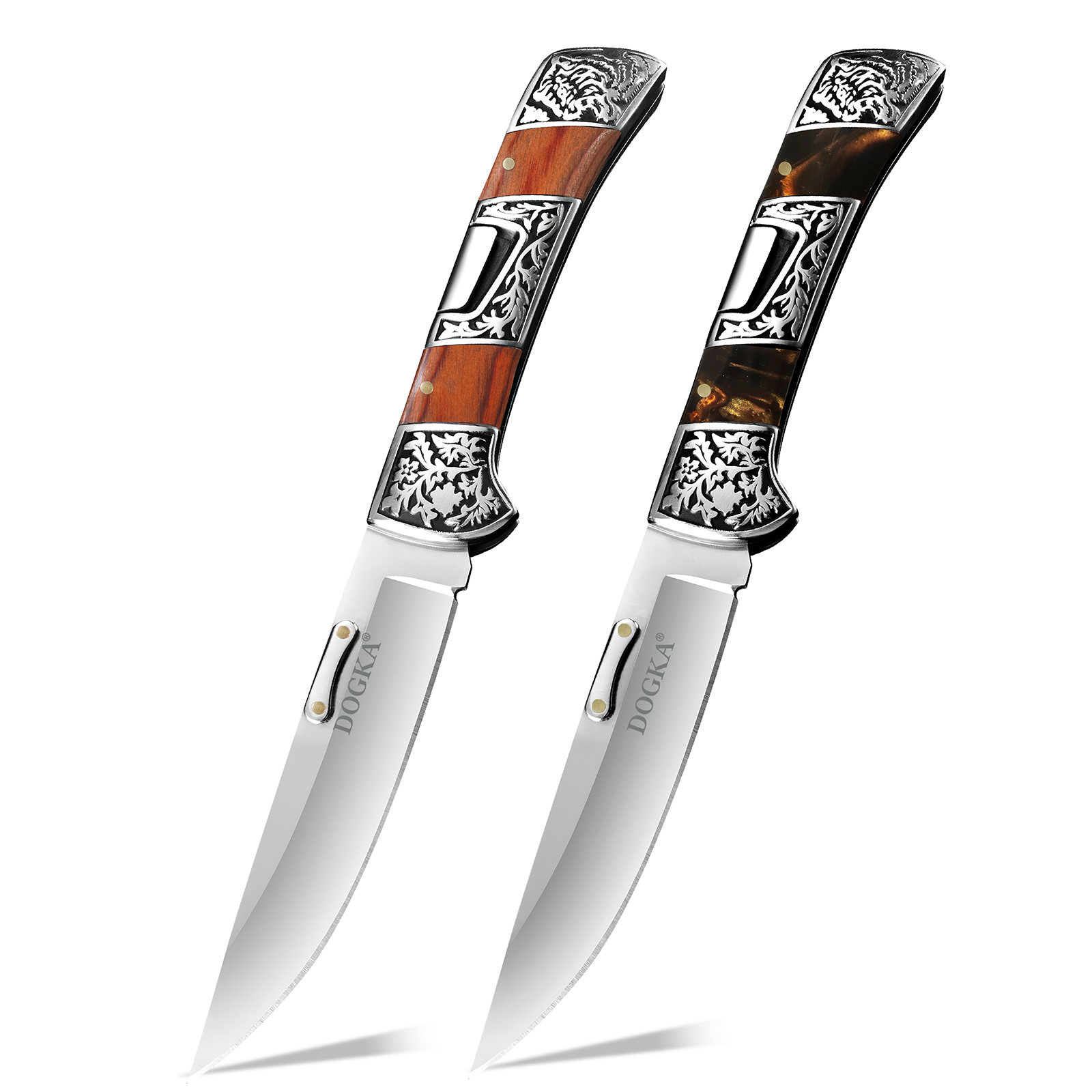 Vintage Collectible Knives - Vintage Graviertes Klappmesser Retro Geschnitzter Metallgriff